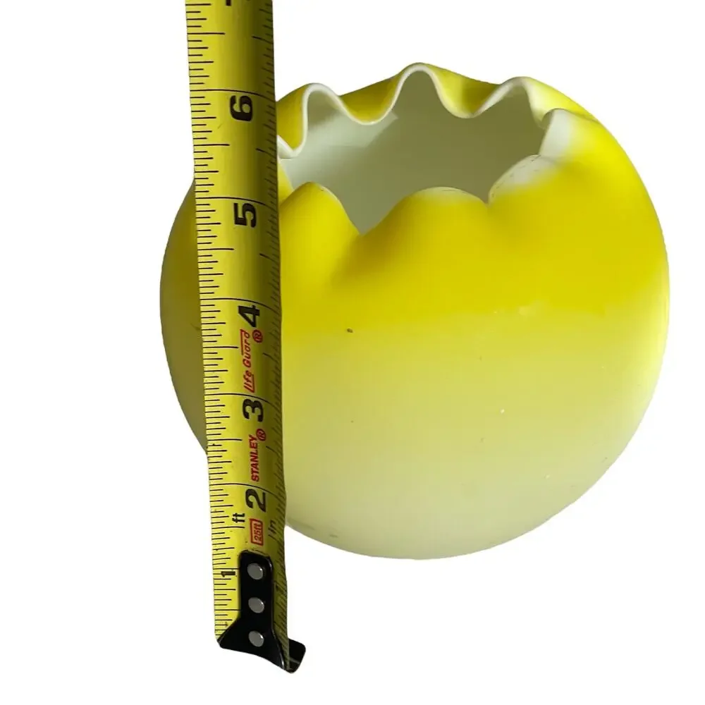 Vintage Victorian Rose Bowl Yellow Satin Glass Crimped Ombré Ruffled Vase READ